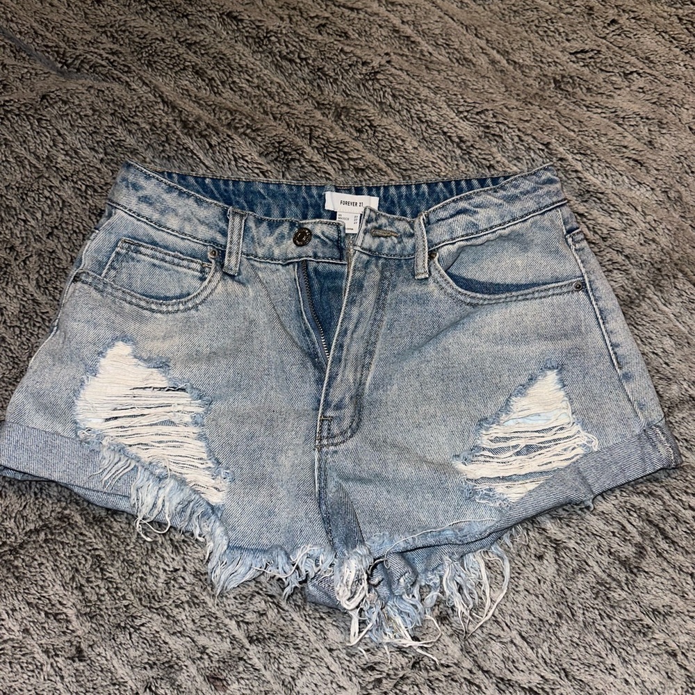 Forever 21 Ripped Blue Jean Shorts